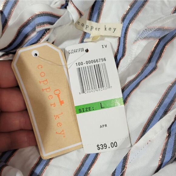 Copper key 2 piece shorts And Blouse Set Striped Sz Large NWT - Picture 10 of 11